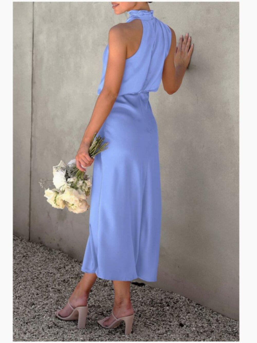 PrettyGarden Light Blue Satin Halter Midi Dress XXL - Picture 3 of 11